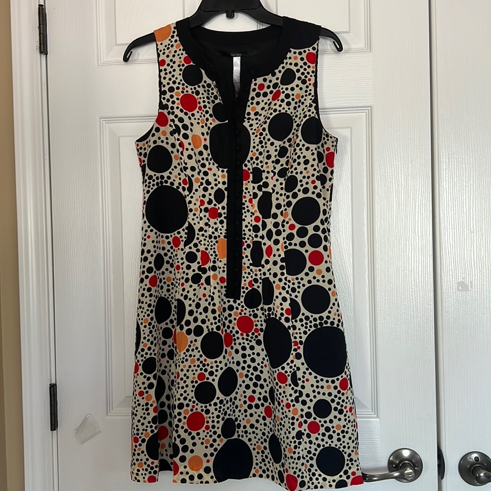 Multicolor polka dot lined sleeveless fit and flare button down dress medium